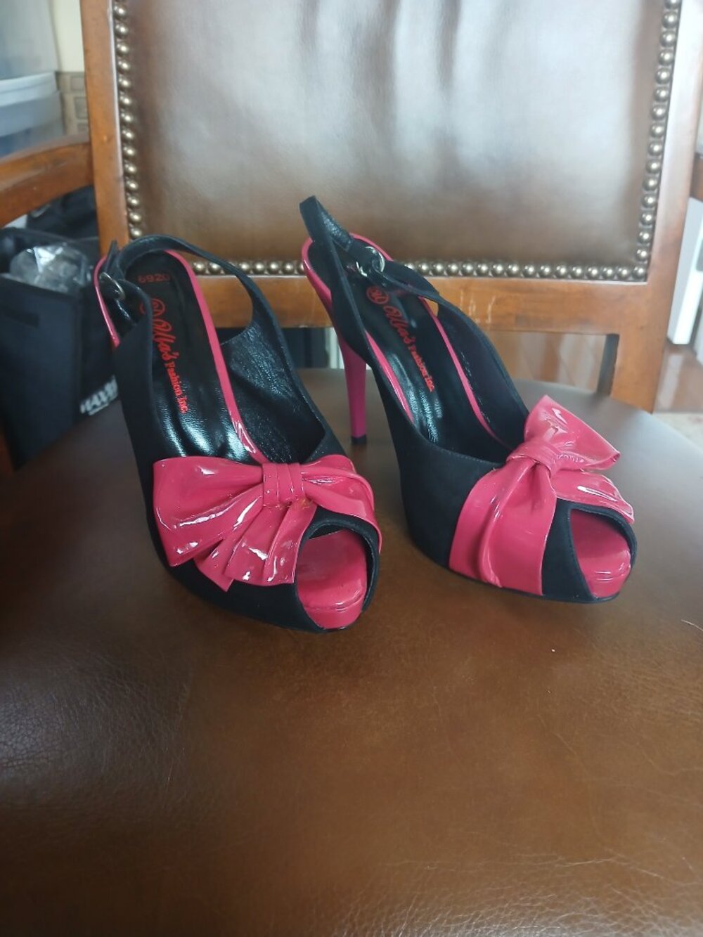Sophisticated black nubuck brushed  and patent leather heels. New and unworn.